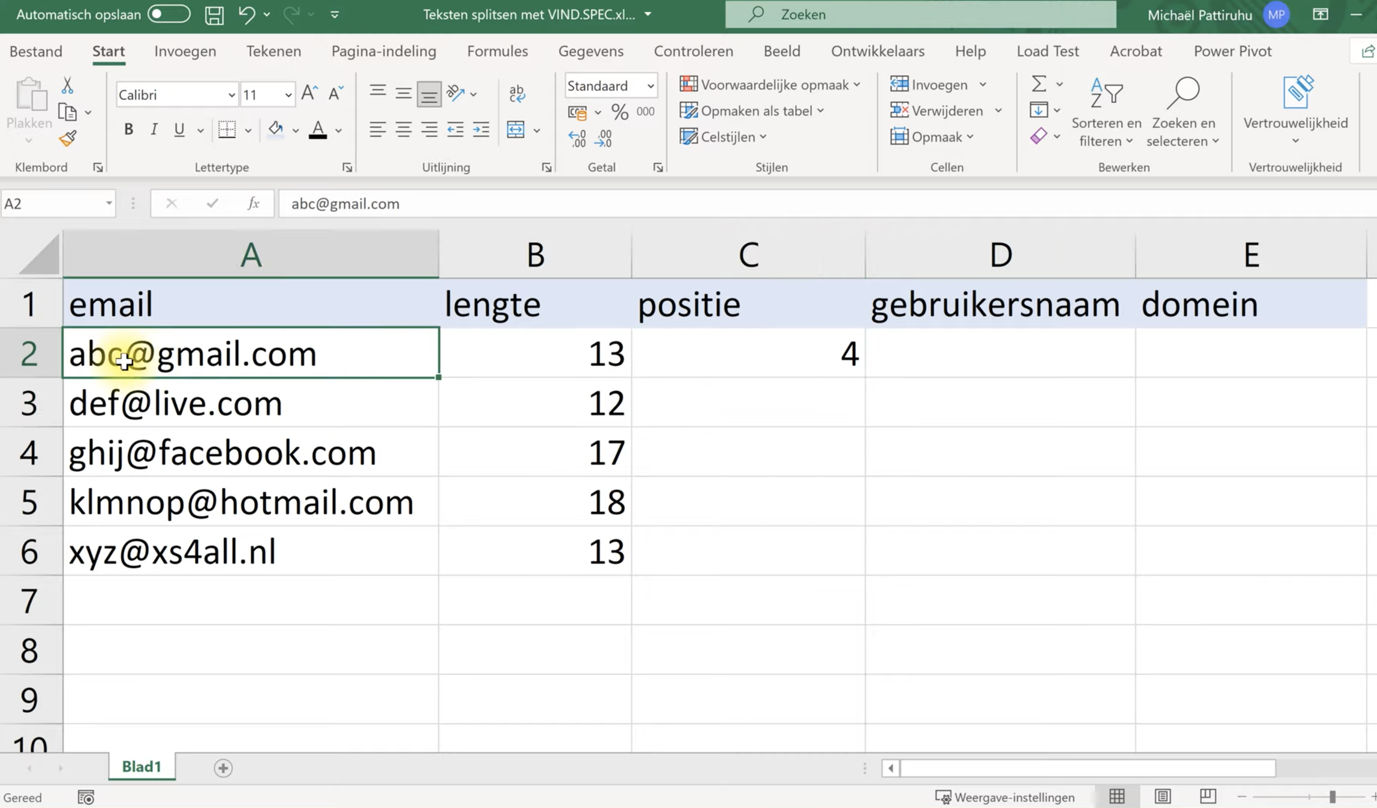 Werken met teksten in Microsoft Excel