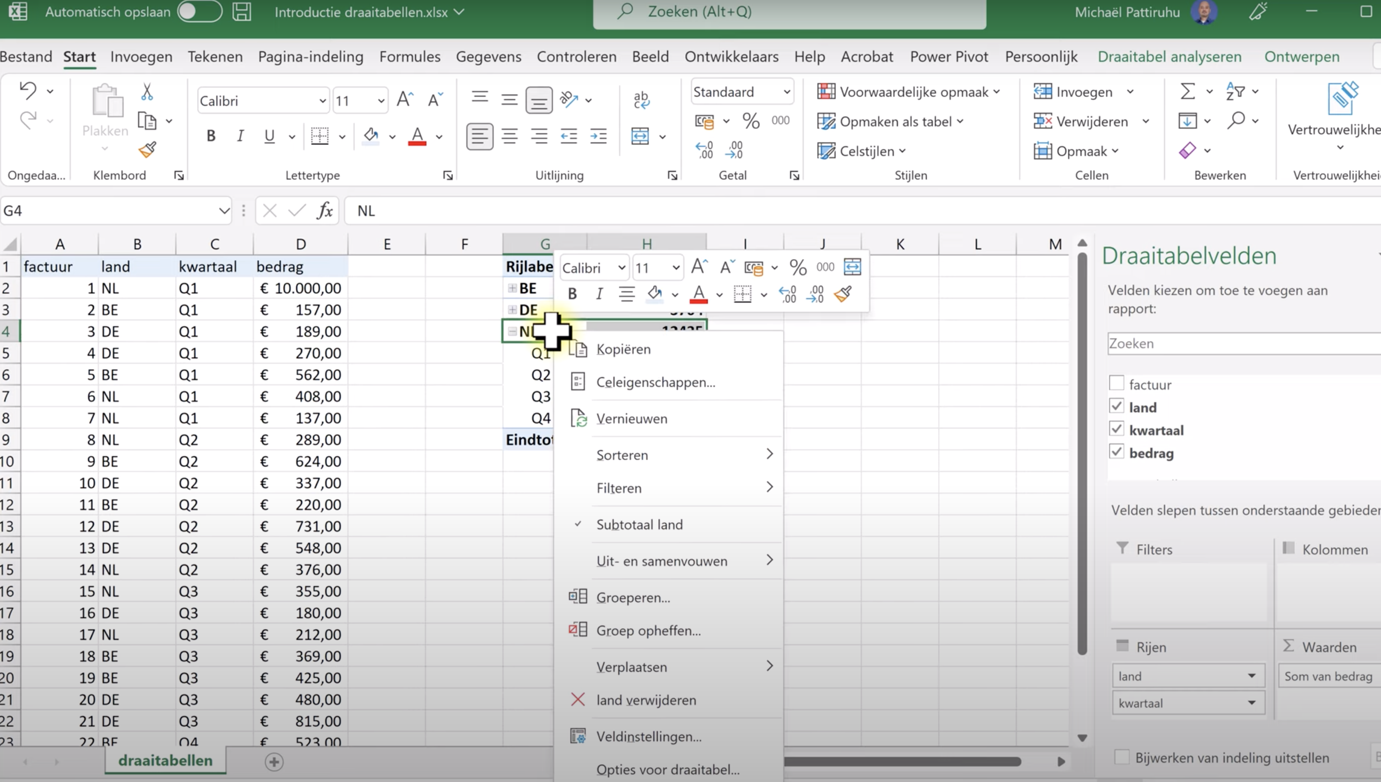 Werken met draaitabellen in Excel